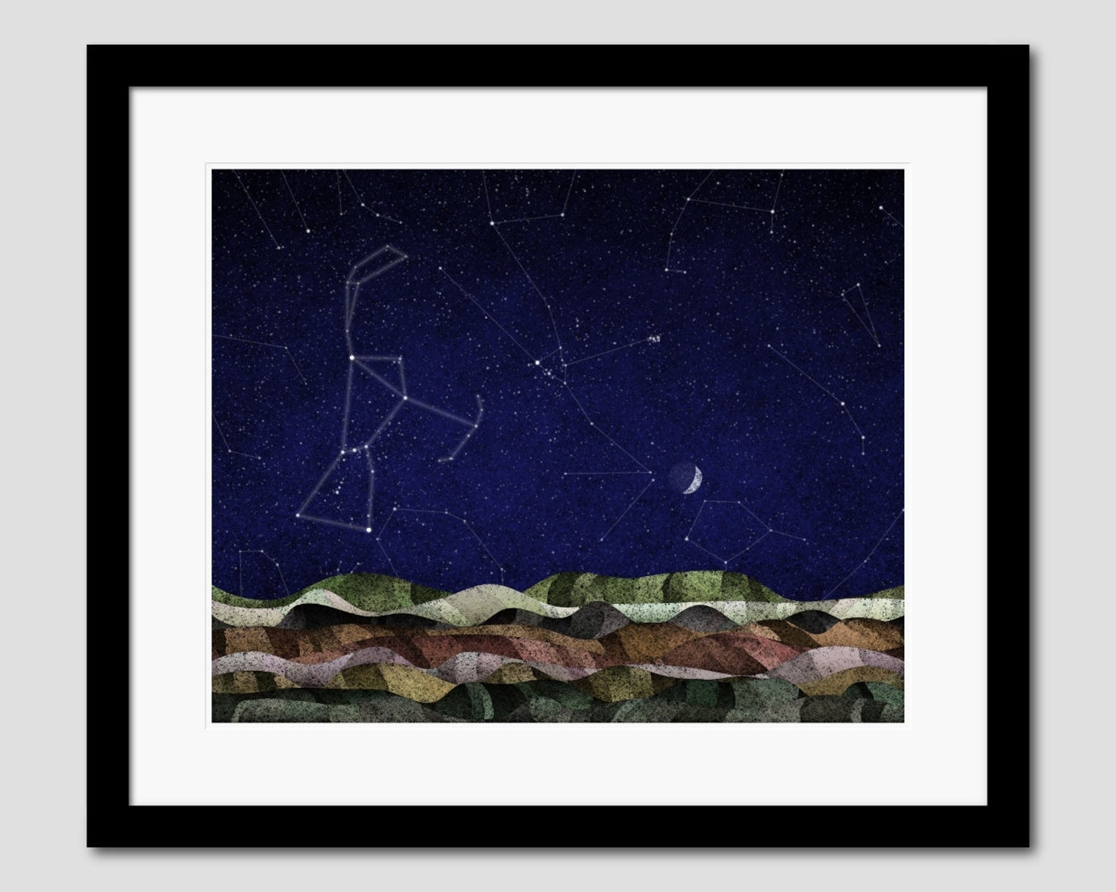 Constellations Orion shooting the Moon Art Print Etsy UK