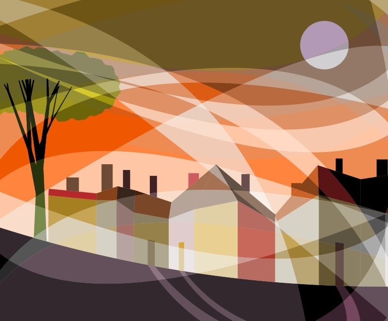 Full Moon, Orange Sky Art Print - Etsy