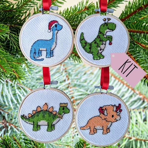 Kit de boules de point de croix de dinosaures de Noël//ensemble de kit de point de croix