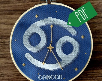 Cancer Star Sign Cross Stitch Pattern PDF Download // Print at Home Constellation