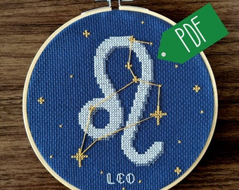 Leo Star Sign Cross Stitch Pattern PDF Download // Print at Home Constellation