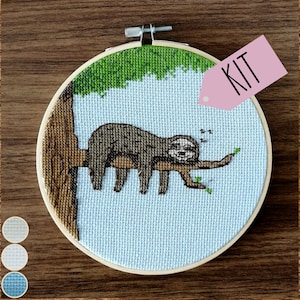 Sleepy Sloth Cross Stitch Kit // Animal Cross Stitch Kit