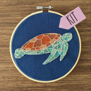 Geometric Sea Turtle Cross Stitch Pattern Kit