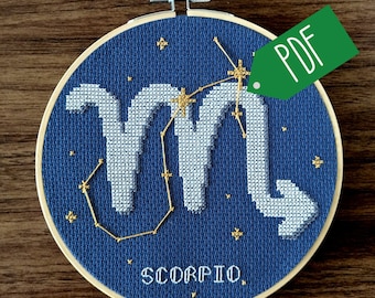 Scorpio Star Sign Cross Stitch Pattern PDF Download // Print at Home Constellation