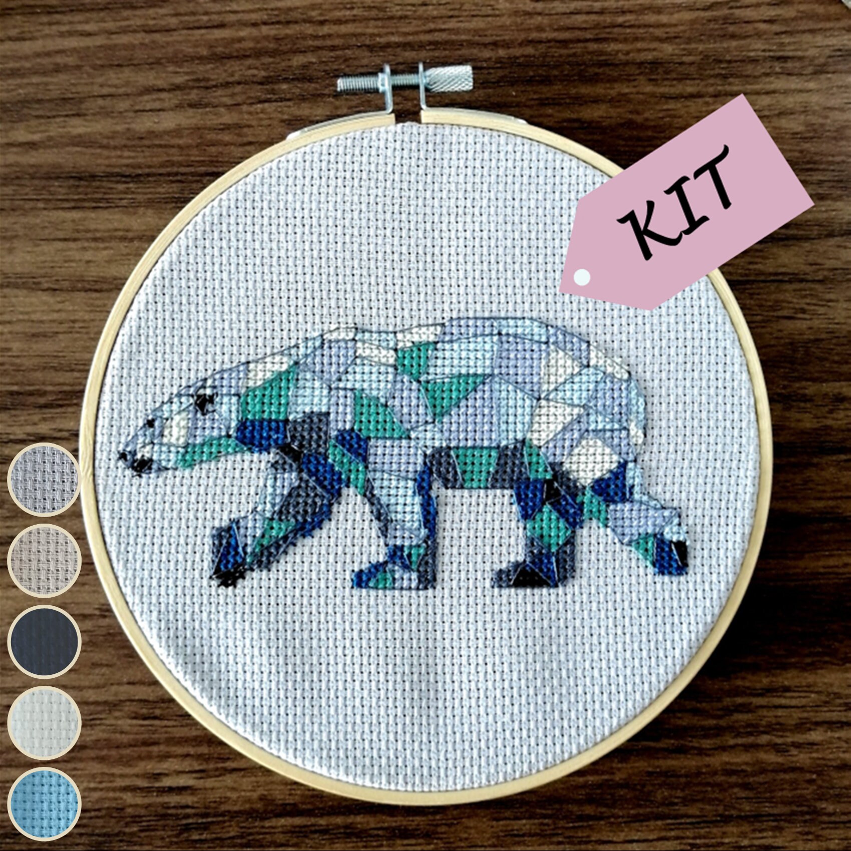 Geometric Polar Bear Cross Stitch Kit // Animal Cross Stitch Etsy UK