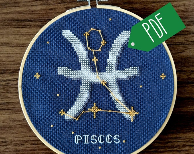Pisces Pdf Pisces Star Sign Cross Stitch Pattern PDF Download // Print at Home - Etsy
