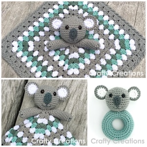 Koala Lovey (Security Blanket) and Koala Rattle Crochet Patterns Bundle