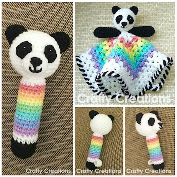 Panda Lovey (Security Blanket) and Panda Rattle Crochet Patterns Bundle