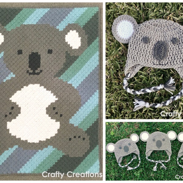 Koala Baby Blanket and Beanie Crochet Pattern Bundle