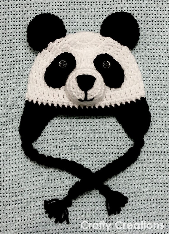 Bonnet panda ours au crochet avec couvre-oreilles et tresses -  France