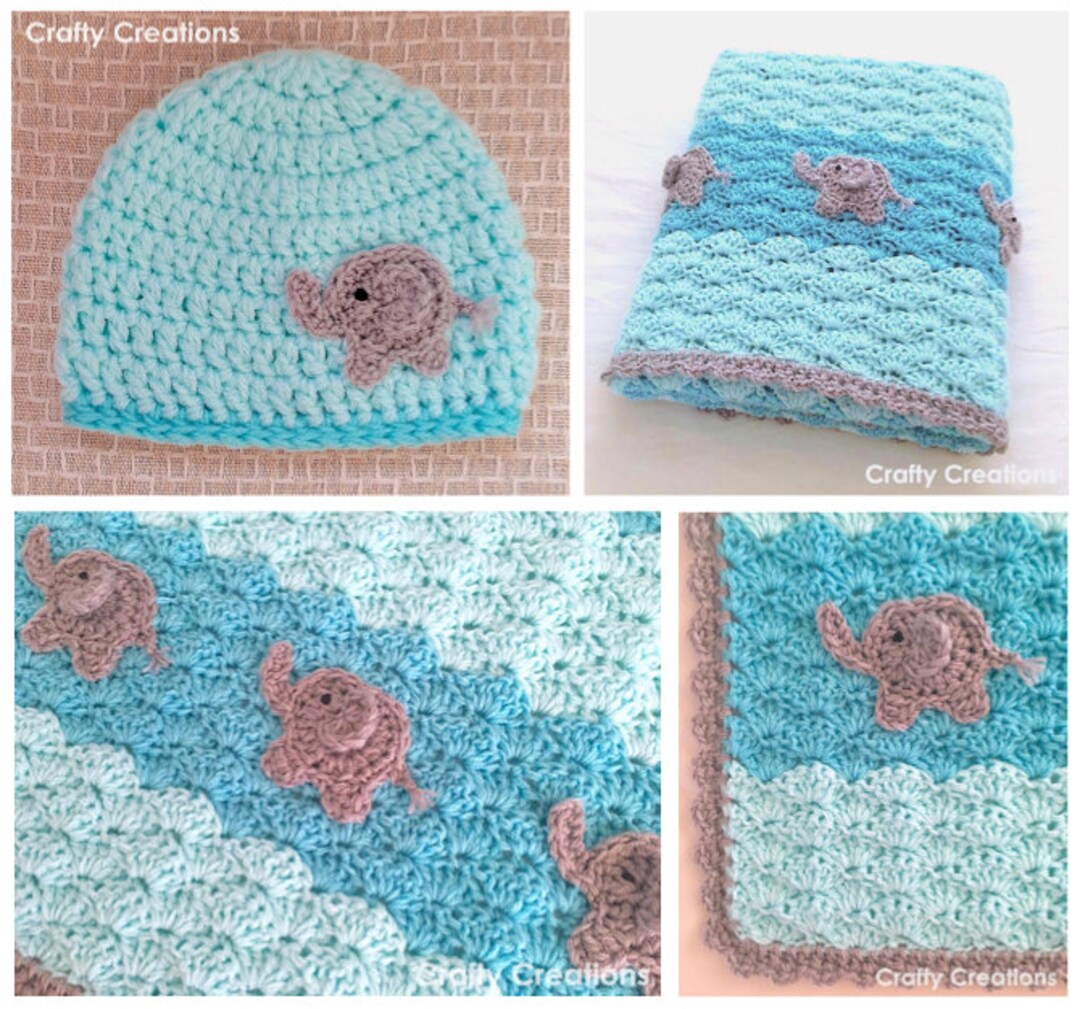Elephant Baby Blanket and Newborn Beanie Crochet Pattern Bundle Etsy