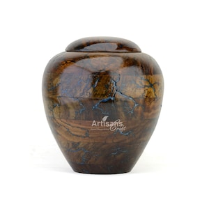 Fractal Burning Turn Wood Adult Cremation Urns | Wooden Urns for Ashes – Threaded Lid Funeral Urn for Human Ashes or Pet Ashes Container