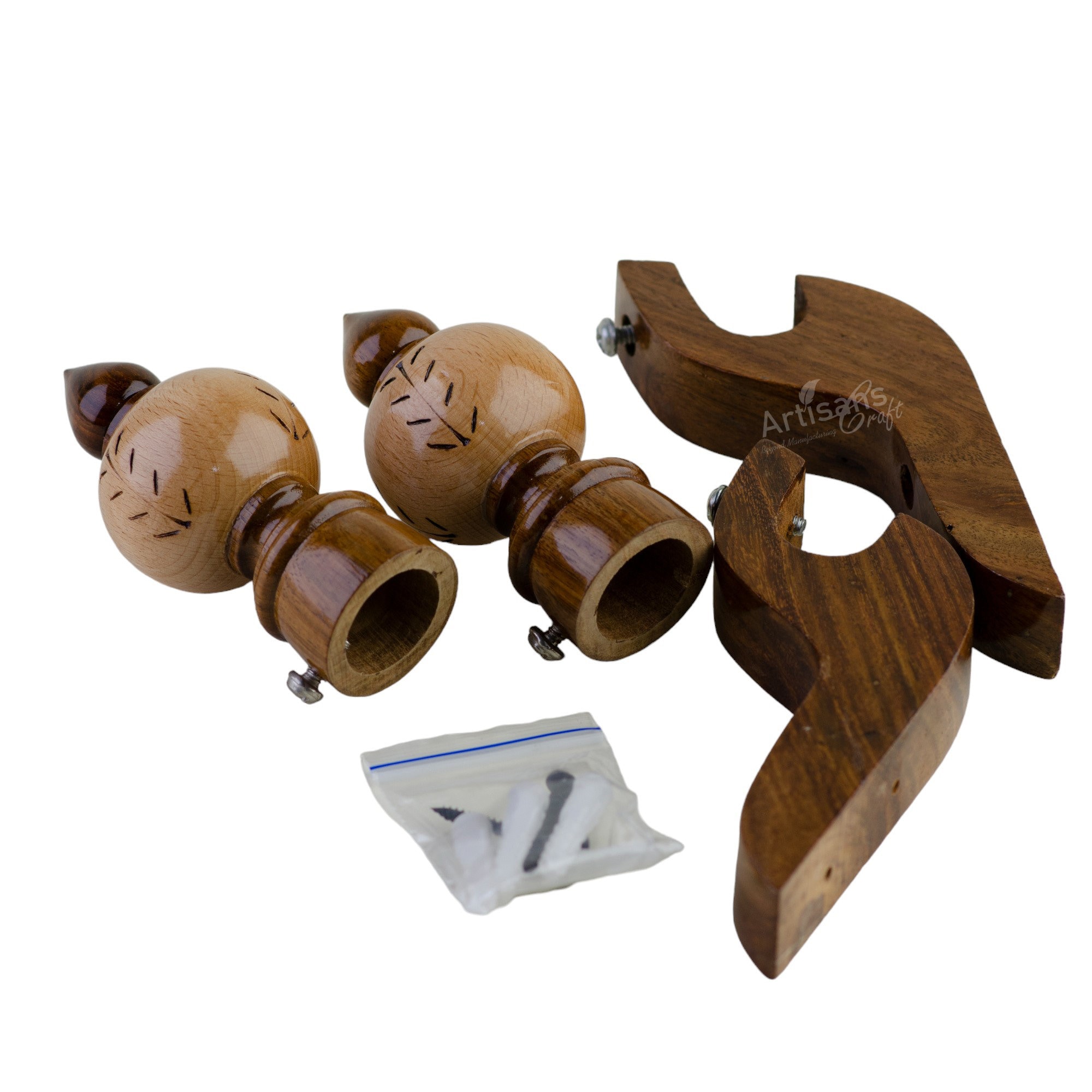 Handmade Wooden Curtain Rod Brackets & Finials for Curtains - Window ...