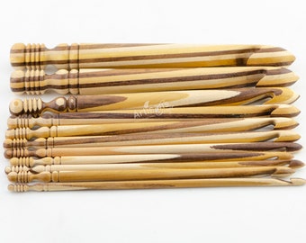 Juego de 11 ganchillos multimadera hechos a mano - Juego de 4 mm a 18 mm - accesorios para tejer - Kit de ganchillo - Agujas de tejer hechas a mano