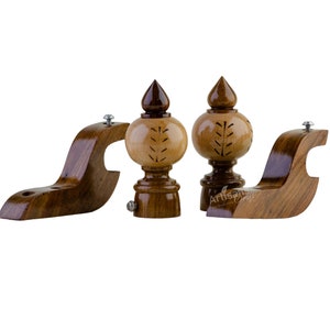 Handmade Wooden Curtain Rod Brackets & Finials for Curtains - Window Curtain, Rod Holder, Curtain Rod Holder - Pack of 4 Pcs