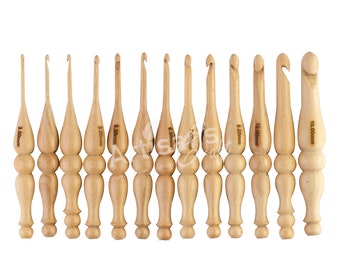 Ergonomische houten haaknaalden met zachte grip, set bevat 13 maten, 3,50 MM tot 16 MM, haaknaalden, cadeau voor haaksters, gehaakte accessoires