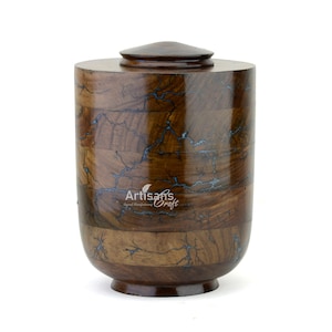 Handmade Rosewood Cremation Urn for Human Ashes Adults Male Female – Lichtenburg Figure Resin Burial Funeral Round Keepsake Memorial Urns