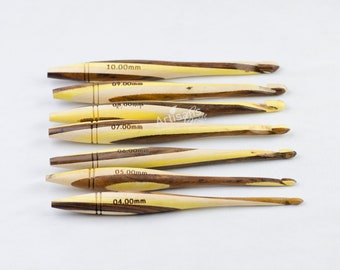 Ręcznie robiony zestaw Multiwood składający się z 7 szydełek - zestaw 4 mm do 10 mm - akcesoria dziewiarskie - zestaw do szydełkowania - ręcznie robione igły do robienia na drutach