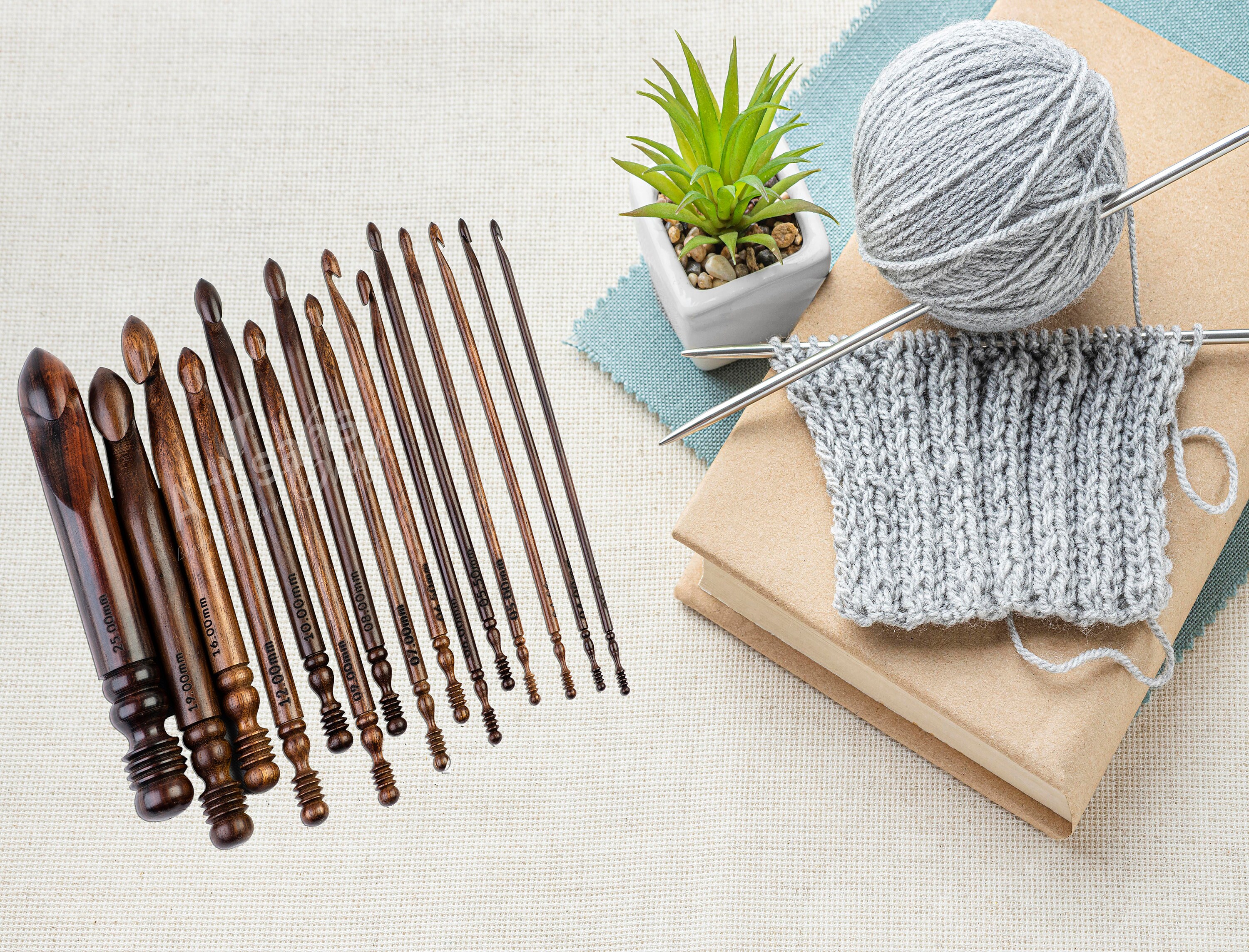 Wooden Crochet Hooks Set for Knitting and Crocheting Rosewood 7