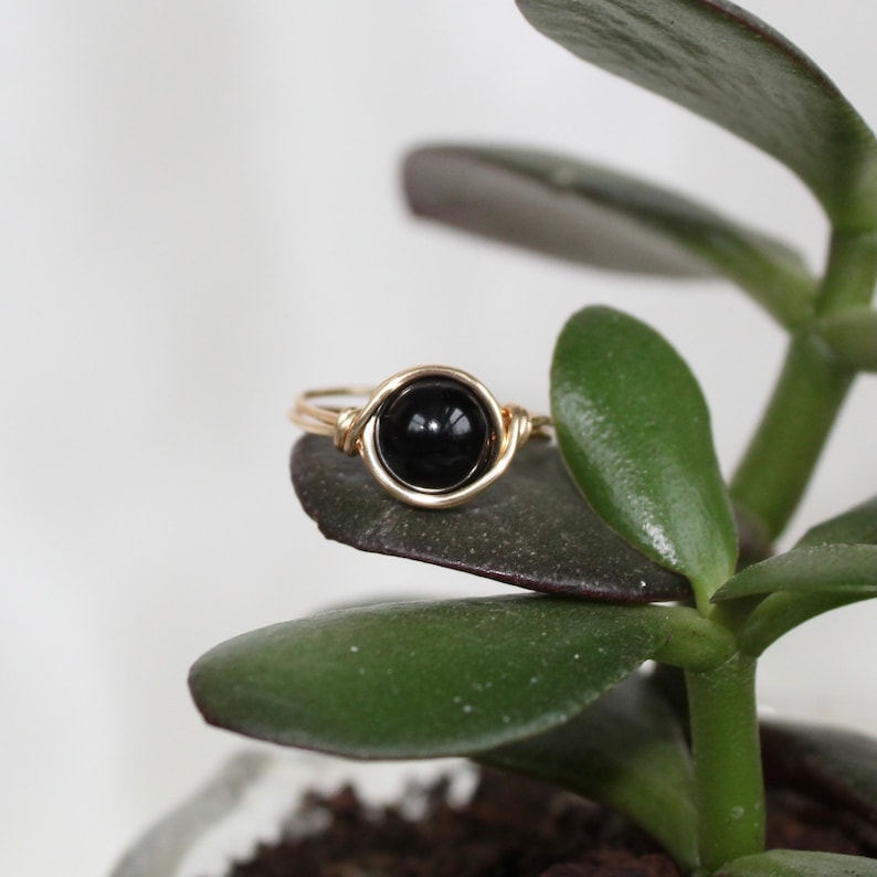 Stackable Gemstone Rings Crystal Rings Handmade Rings Black Onyx Wire Wrapped Ring