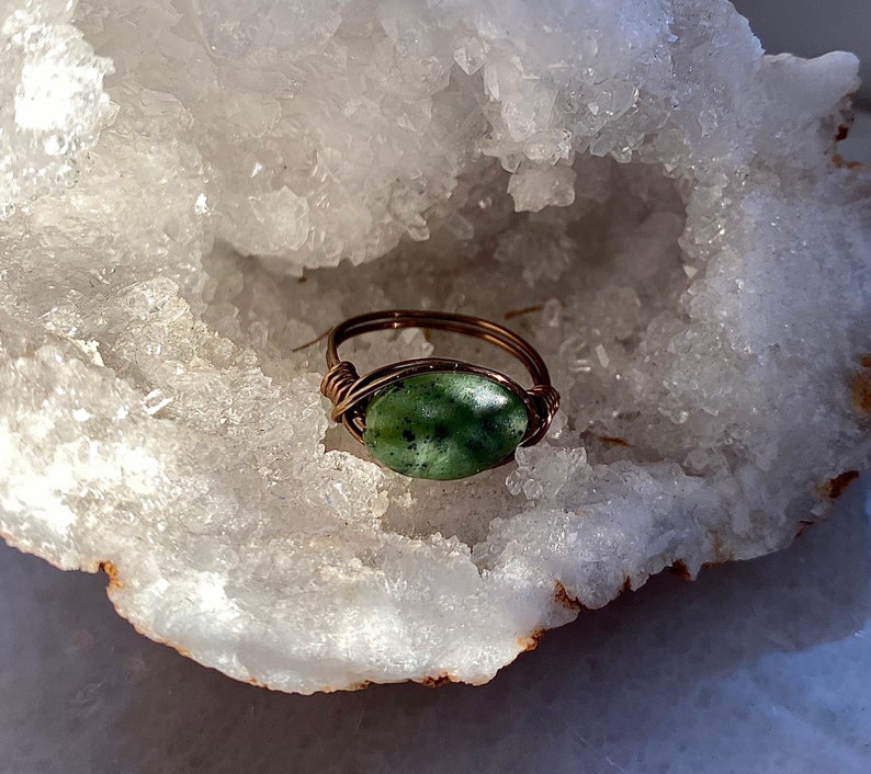 Crystal Rings Oval Jade Wire Wrapped Ring Statement Gemstone Rings Handmade Rings