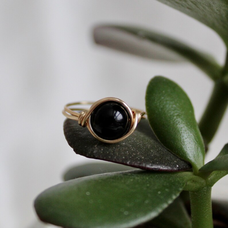 Stackable Gemstone Rings Crystal Rings Handmade Rings Black Onyx Wire Wrapped Ring