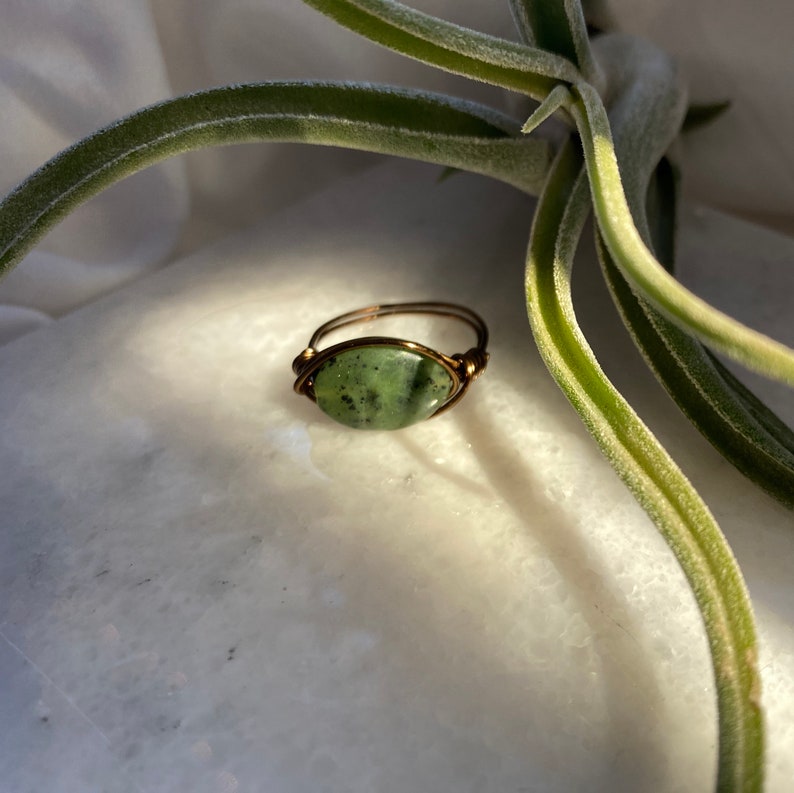 Crystal Rings Oval Jade Wire Wrapped Ring Statement Gemstone Rings Handmade Rings