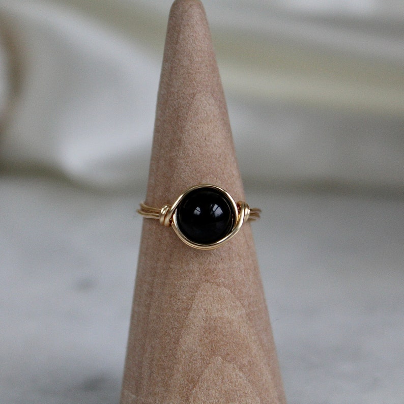 Stackable Gemstone Rings Crystal Rings Handmade Rings Black Onyx Wire Wrapped Ring