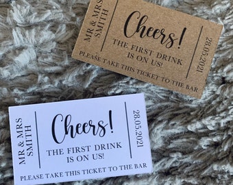 Personalised Drink Tokens Coupons, Wedding Favours, Drinks Token, Free Drink, Wedding Tags Labels, One Free Drink, Wedding Day Favours