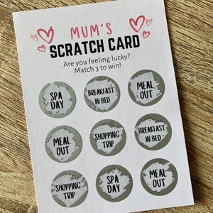 Personalised Mum Scratch Card, Mothers Day Gift, Mums Birthday, Christmas Gift, Surprise Gift Announcement, Scratch to Reveal, Scratch Win