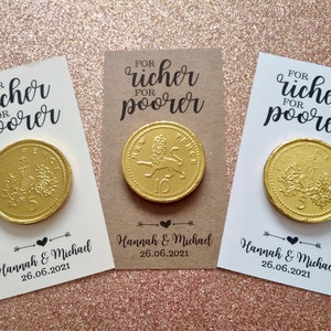 Chocolate coins 5p 10p mixed wedding favours for richer for poorer handmade table decorations sweets kids children party