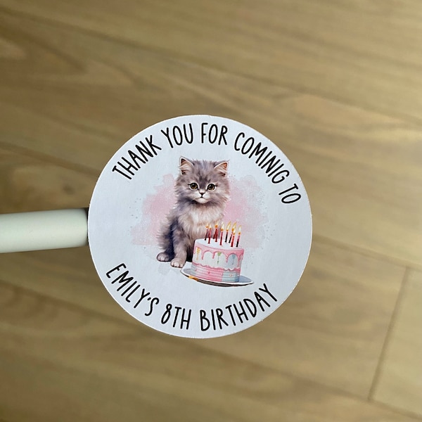 Personalised Children’s Party Bag Stickers, Any Age & Name Kids Party Favours, Thank You Stickers, Party Bags, Sweet Cones, Cat Stickers