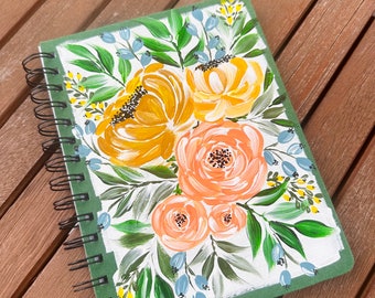 Hand Painted Floral Planner | Flower Botanical Monthly Planner Journal | Flower Calendar Journal | Flower Painting