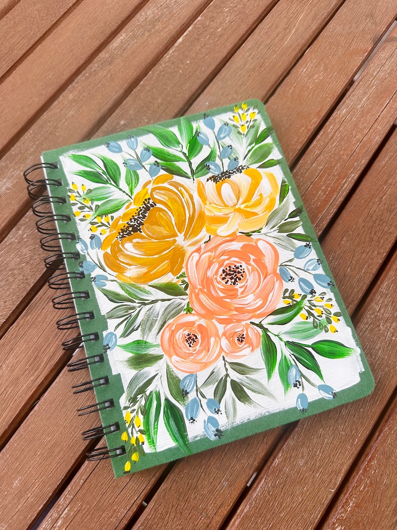 Agenda floral peint à la main Agenda mensuel botanique floral Flower Journal calendrier fleuri Peinture de fleurs image 1