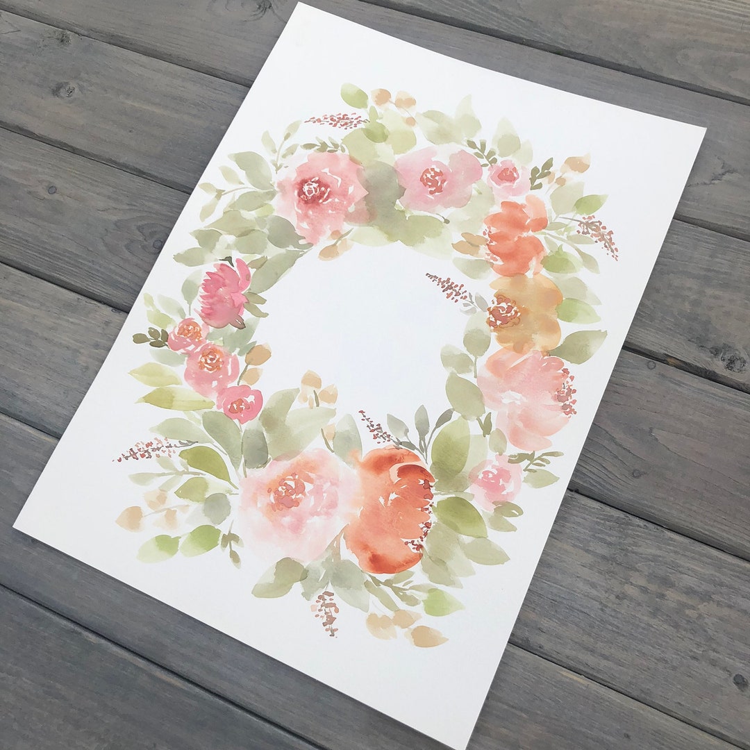 Hand Painted Floral Wreath Watercolor - Pink Peonies & Roses (15x11) - Etsy
