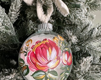 Hand Painted Floral Peony Christmas Ornament | Custom Painted Christmas Ornament | Hand Made Ornament