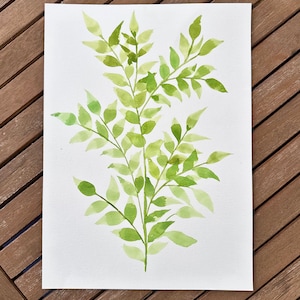Hand Painted Watercolor Fern Stem Painting- Large 11&quot;x14” Watercolor Painting- Greenery Leaves Painting- Herb Painting- Frameable Art