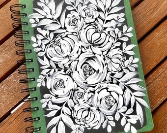 Hand Painted Floral Planner | Black and White Botanical Journal