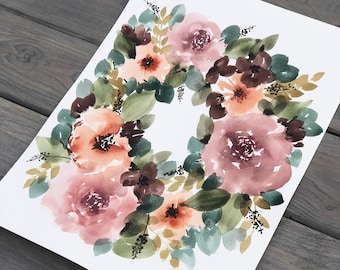 Hand Painted Vibrant Fall Watercolor Wreath 11x15