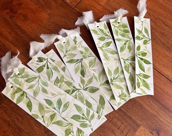 Hand Painted Watercolor Floral Greenery Bookmark | Custom Bookmark | Leaves Bookmark