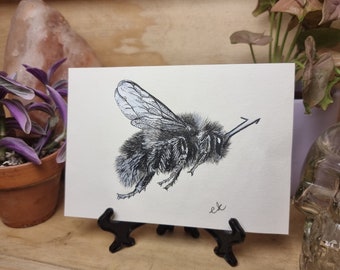 Dessin de bourdon | Illustration botanique d'abeille | Nature noir et blanc | A6 d'origine