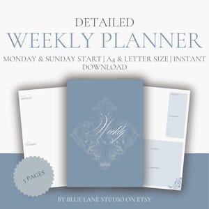 Elegant Weekly Planner | 5 Page | Instant Download PDF | A4 and Letter Sizes | Sunday and Monday Start | Undated