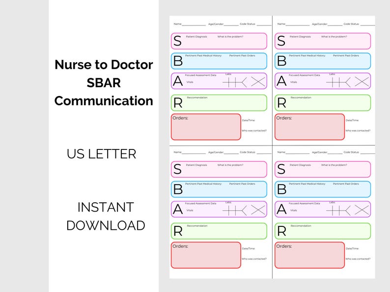 Icu Sbar Example ICU SBAR Nurse to Doctor Report Sheet, SBAR Report Sheet, Nursing Brain ...
