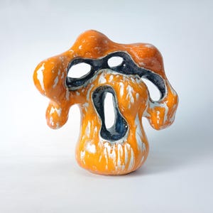Orange Ceramic Sculpture: Abstract Fireclay Art, Biomorphic Decor