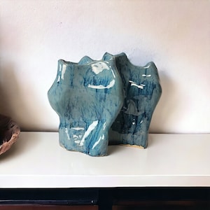 Aqua Blue Ceramic Vase: Nordic Ikebana Style, Modern Decor