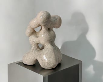 White Ceramic Abstract Sculpture: Modern Minimalist Decor