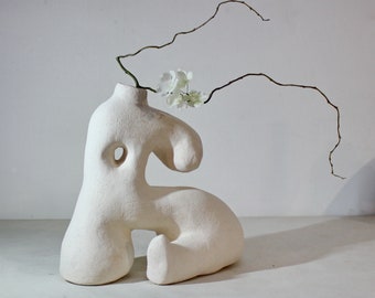 Creative Sculpture Vase. Clay Doughnut Vase. Art Statue Vase. Ikebana Flower Vase. Unique ikebana vase. Sculptural Flower Vase.