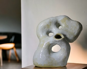 Creative Sculpture Vase. White Vase. Сoral reef Art. Statue Vase. Ceramics with organic shapes. Biomorph. Sculptural vase.  Ikebana vase.