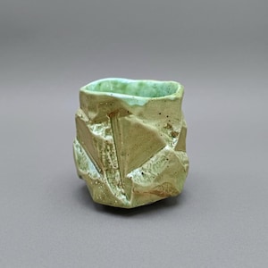 Hand Carved Kurinuki Ceramic Bowl, Wabi Sabi White Clay Studio Pottery, Olive Green Glazed Artisan Tableware, Unique Art Gift.