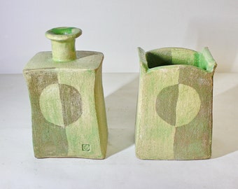 A set of vases with the same pattern. Yin yang art. Geometric Vase. Minimalist vase.  Minimalist Handmade Ceramic Vase .